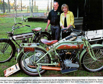 Col and Yvonne Rogerson loading bikes for the Tasmanian Veteran Motorcycle Rally