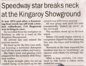 Speedway star breaks neck at the Kingaroy Showground